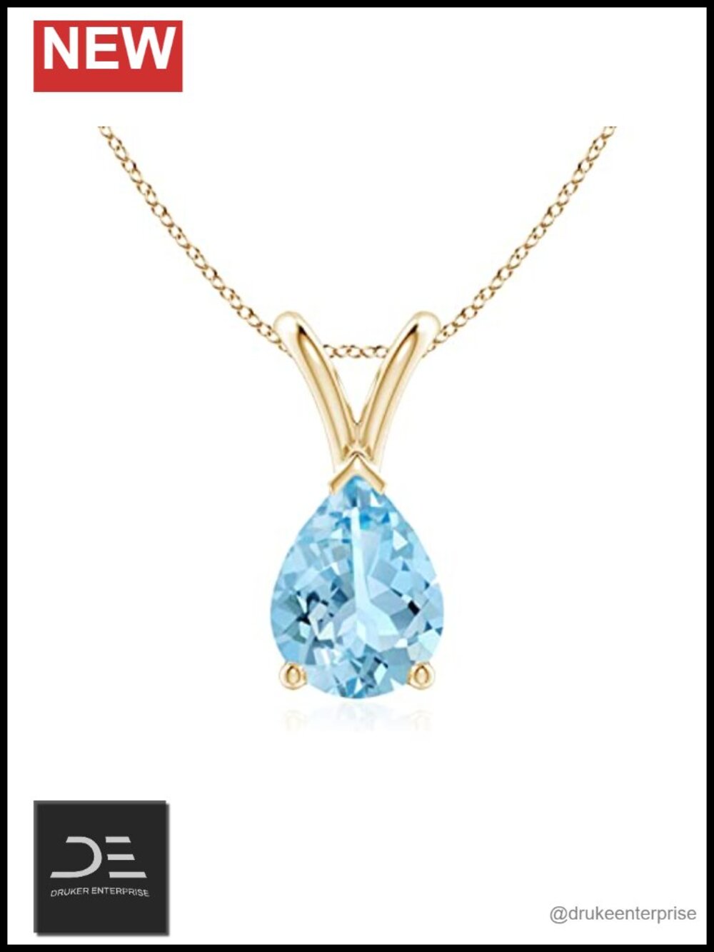 14k Yellow Gold Aquamarine Teardrop Pendant Necklace